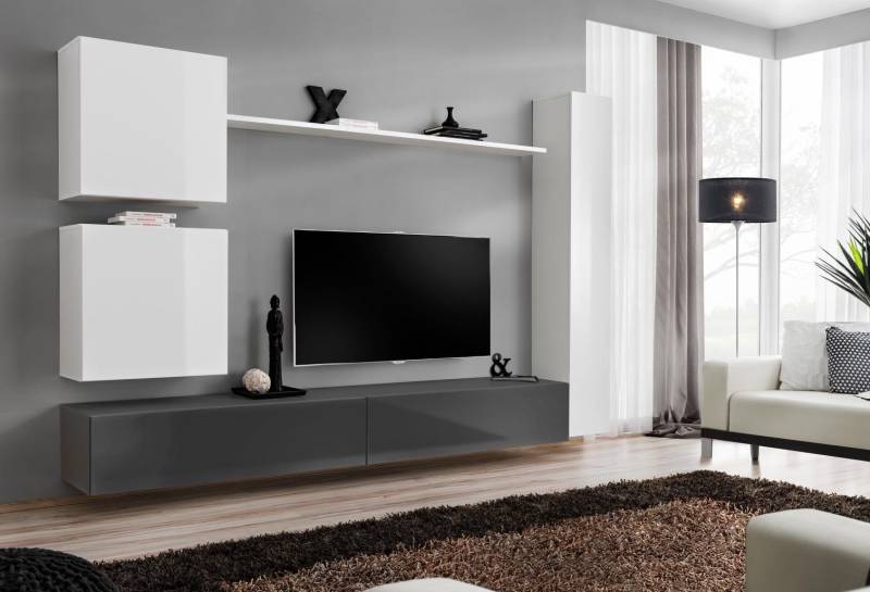 Wohnwand Wandschrank Stil Modern Einrichtung Designer Weiß Regal TV Sideboard von JV Möbel