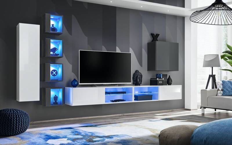 Wohnwand Weiß Designer Wandschrank Möbel Wohnzimmermöbel Einrichtung Komplett von JV Möbel