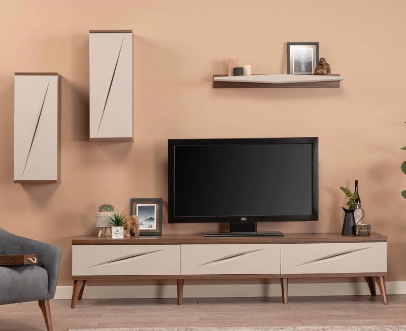Wohnwand Wohnzimmer Set TV Ständer Design 2x Wandschrank Regal Schrank von JV Möbel