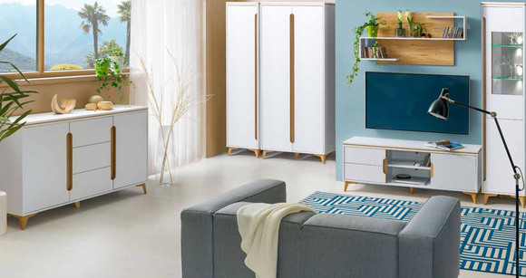 Wohnwand Wohnzimmer Set Vitrine Lowboard Wandregal TV Tisch 6 tlg. von JV Möbel