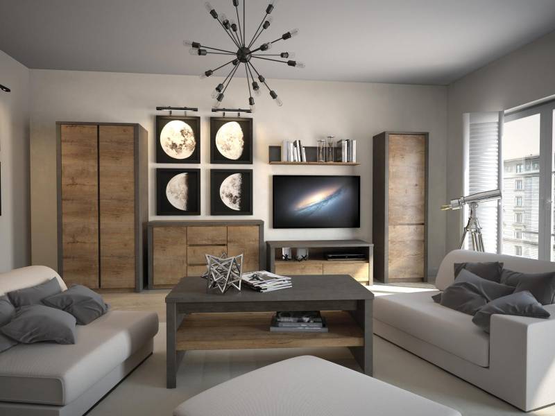 Wohnwand Wohnzimmer Set Vitrine Lowboard Wandregal tv Tisch 6 tlg. Garnitur Neu von JV Möbel