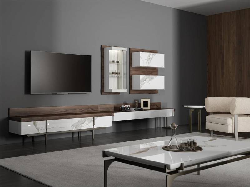 Wohnwand tv Ständer Sideboard Wandschrank Modern Wohnzimmer Hänge Vitrine Holz von JV Möbel