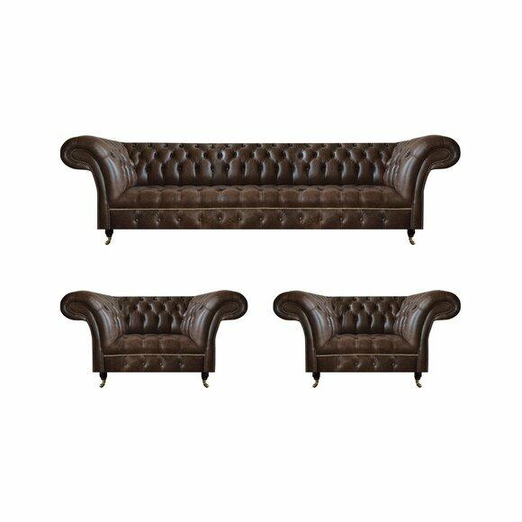Wohnzimmer Braune Chesterfield Ledergarnitur Designer Sitzmöbel 3tlg Set Wohnzimmer Braune Chesterfield Ledergarnitur Designer Sitzmöbel 3tlg Set von JV Moebel