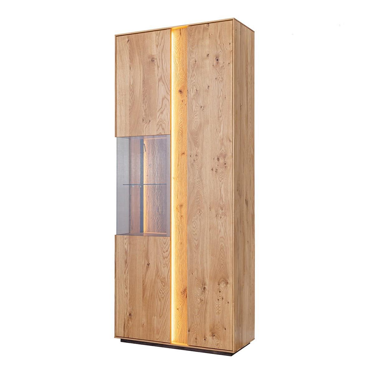 Wohnzimmer Braune Holzvitrine LED-Vitrine Holz Schrank Glasschrank Neu von JV Möbel
