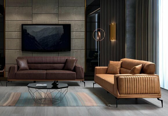 Wohnzimmer Braune Sofagarnitur Designer 2x Dreisitzer Couchen Edle Möbel von JV Moebel