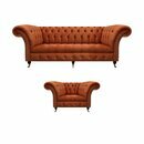 Wohnzimmer Brauner Chesterfield Sessel Moderner Dreisitzer Edle Garnitur von JV Moebel