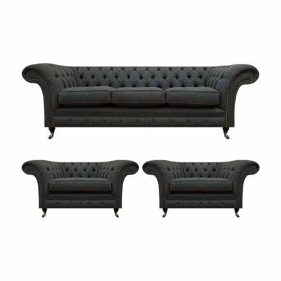 Wohnzimmer Chesterfield Couchen Schwarzer Dreisitzer 2x Sessel 3tlg Set Wohnzimmer Chesterfield Couchen Schwarzer Dreisitzer 2x Sessel 3tlg Set von JV Moebel