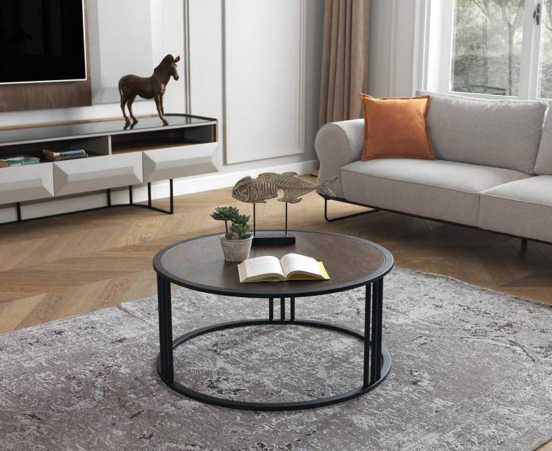 Wohnzimmer Couchtisch Beistelltisch Tisch Edelstahl Möbel Schwarz Rund von JV Möbel