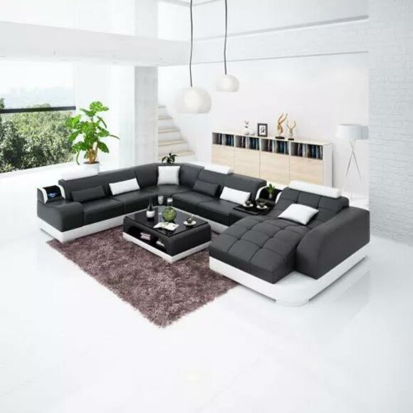 Wohnzimmer Design Ecksofa Möbel Moderne Eckcouch Lederpolster Couch von JV Möbel