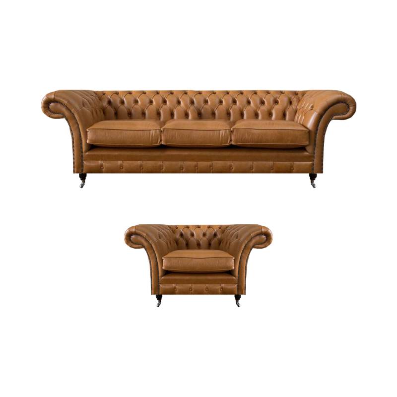 Wohnzimmer Design Leder Möbel Sessel mit Sofa Dreisitzer Couch Chesterfield von JV Möbel