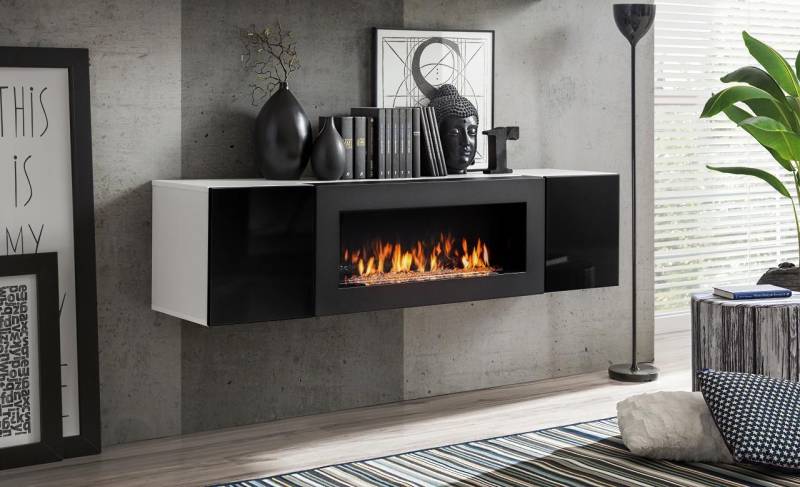 Wohnzimmer Designer Wandschrank mit Kamin Möbel Holz Einrichtung Modern von JV Möbel