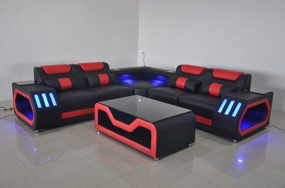 Wohnzimmer Ecksofa L-Form Leder Holz Modernes Design Polsterung Couch Neu von JV Möbel