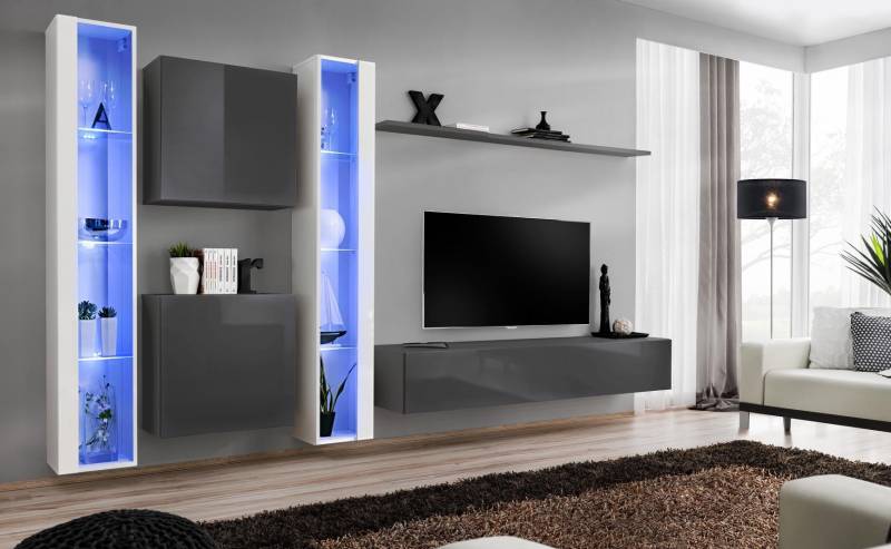 Wohnzimmer Einrichtung Grau Wandschrank Hänge Vitrine Luxus Einrichtung Modern Wohnzimmer Einrichtung Grau Wandschrank Hänge Vitrine Luxus Einrichtung Modern von JV Möbel