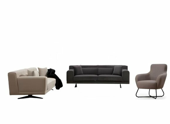 Wohnzimmer Grau-Weiße Couchgarnitur Designer Sessel 2x Polster 3-Sitzer von JV Moebel