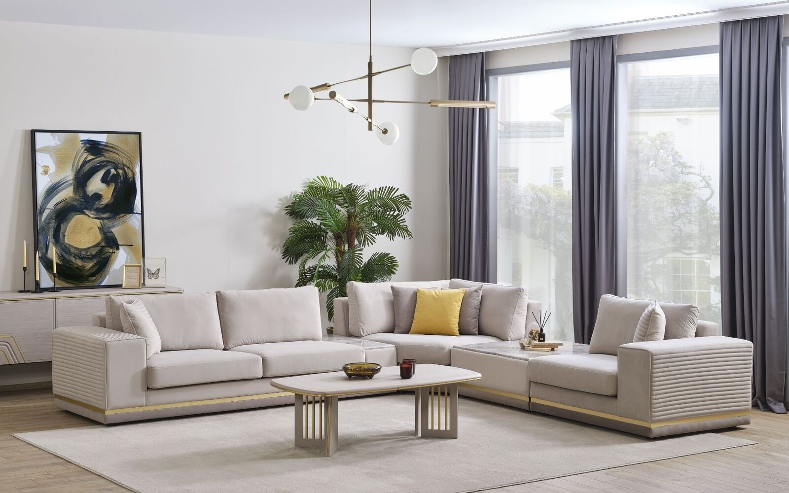Wohnzimmer Hellbeiges Ecksofa L-Form Couch Modernes Textil Sofa Möbel Wohnzimmer Hellbeiges Ecksofa L-Form Couch Modernes Textil Sofa Möbel von JV Möbel
