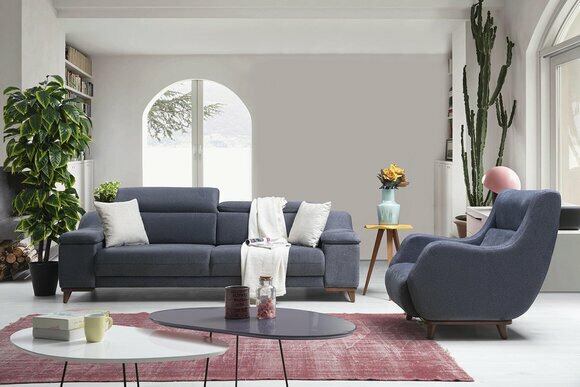 Wohnzimmer Komplett 2 tlg Dreisitzer Sofa Modern Sessel Textil Neu Möbel Couch von JV Moebel