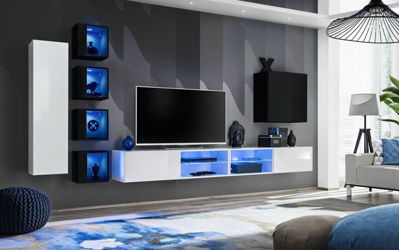 Wohnzimmer Komplett Set 7tlg Luxus Wohnwand 6x Wandschrank TV-Ständer Möbel von JV Möbel