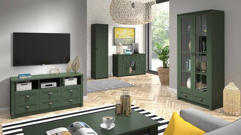Wohnzimmer Komplettset Landhaus Möbel Set 5 tlg. Wohnwand Holz Kommode Tisch von JV Möbel