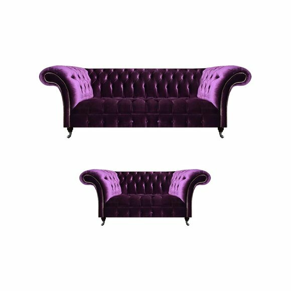 Wohnzimmer Lila Chesterfield Sofagarnitur Moderne Textilcouchen 2tlg von JV Moebel