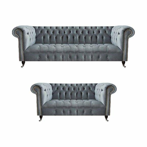 Wohnzimmer Luxus Grau Chesterfield Sessel Neu Dreisitzer Sofa Couch von JV Moebel