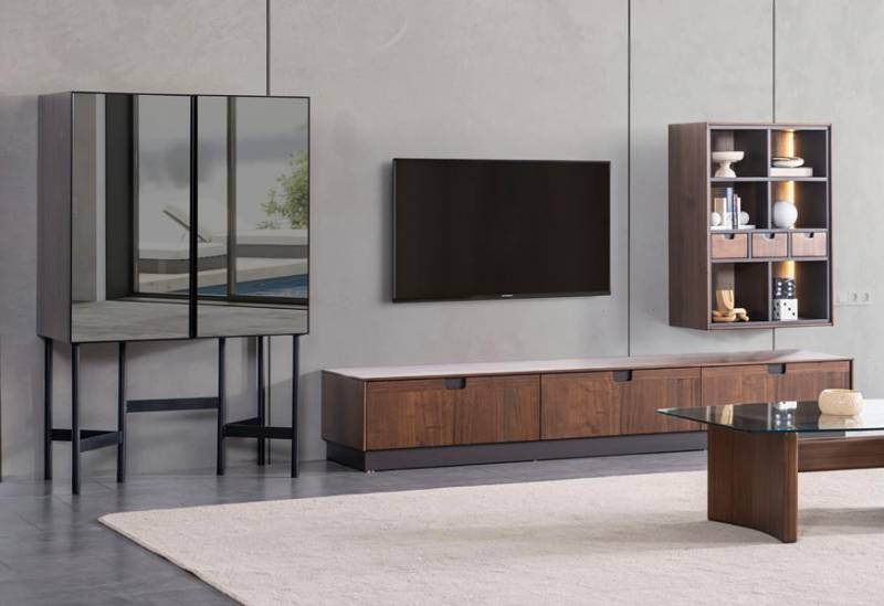 Wohnzimmer Luxus Möbel Wohnwand TV-Ständer Wandregal Holz Braun Modern Neu von JV Möbel