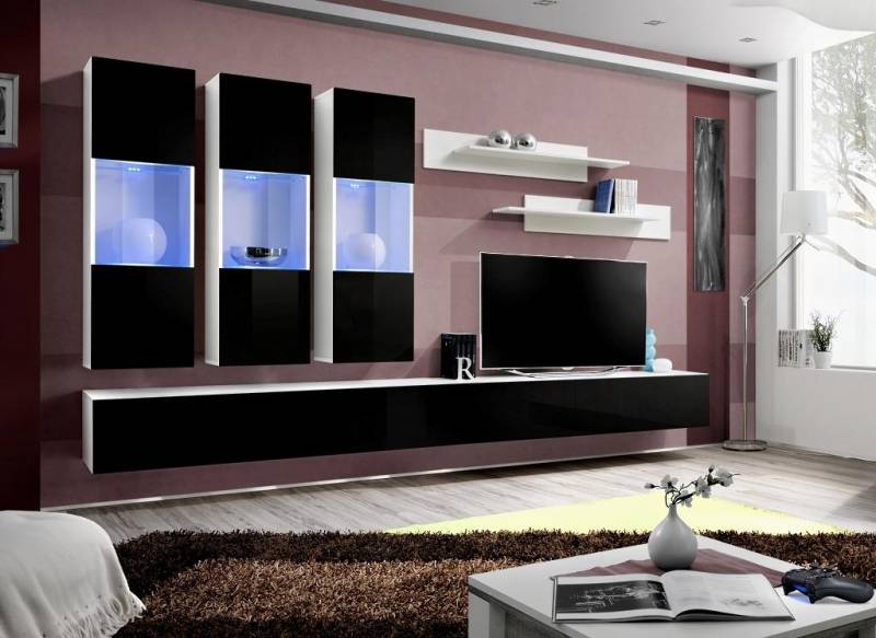 Wohnzimmer Modern Wohnwand Designer Holzmöbel TV Ständer Luxus Hänge Vitrine von JV Möbel