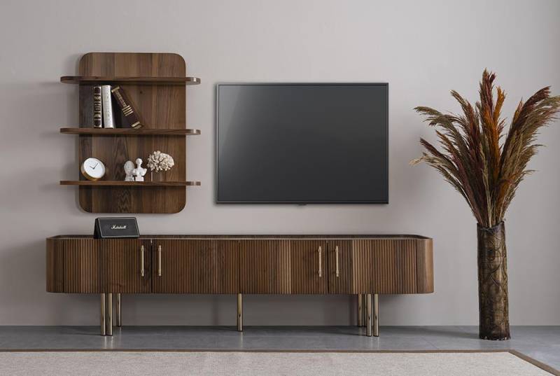 Wohnzimmer Möbel Design Wohnwand Luxus TV Ständer Braun Wandregale von JV Möbel