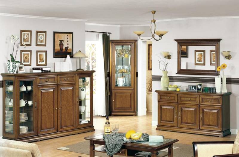 Wohnzimmer Möbel Eckvitrine Sideboard mit Spiegel Klassisches Buffet Set 4tlg von JV Möbel