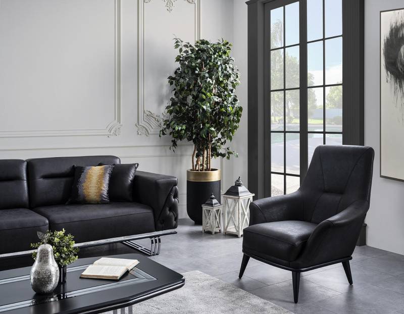 Wohnzimmer Ohrensessel Sessel Design Schwarzer Club Lounge Praxis von JV Möbel