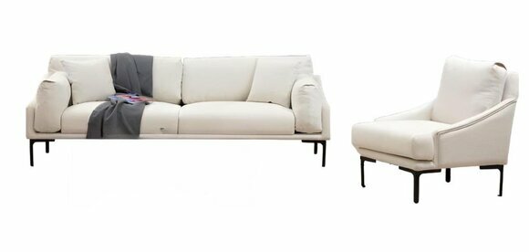 Wohnzimmer-Set 2tlg 3-Sitzer Sofa Sessel Weiß Textil Wohnzimmer Modern von JV Moebel