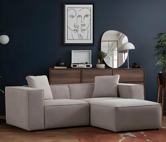 Wohnzimmer Set 2tlg 3-Sitzer mit Hocker Modern Design Grau Einfarbig von JV Moebel