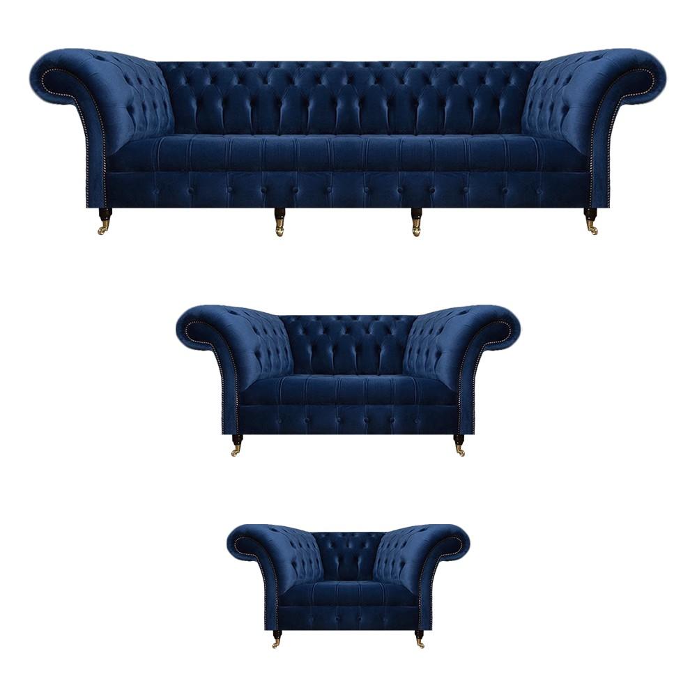 Wohnzimmer Set 3tlg Chesterfield Blau Textil Luxus Sofas Design Einrichtung Wohnzimmer Set 3tlg Chesterfield Blau Textil Luxus Sofas Design Einrichtung von JV Möbel