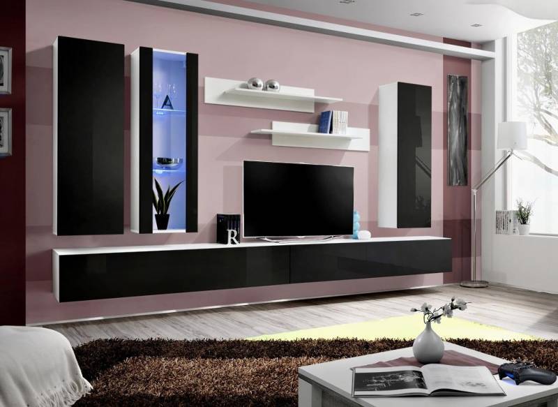 Wohnzimmer Set 7 tlg Luxus Wohnwand Modern Designer Wandschrank Neu TV Ständer von JV Möbel