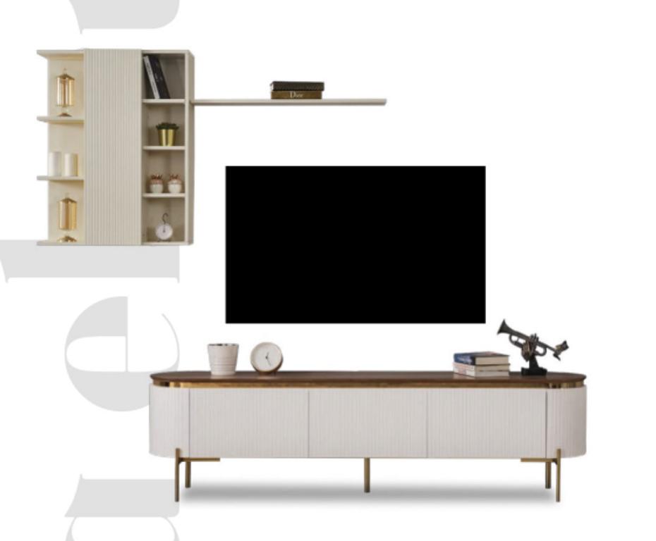 Wohnzimmer Set Besteht ausTV Lowboard und Wandschrank mit Elemente Gold Wohnzimmer Set Besteht ausTV Lowboard und Wandschrank mit Elemente Gold von JV Möbel