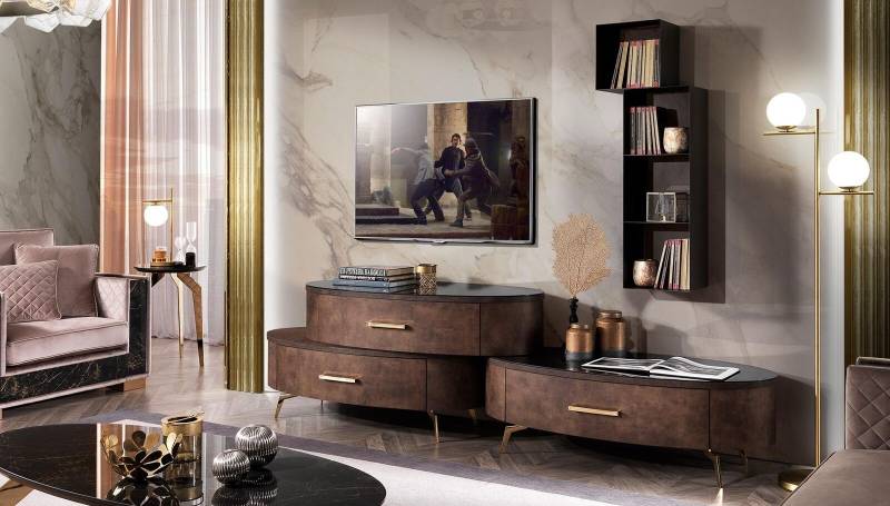 Wohnzimmer Set Design 2x Kommode Wandregal Wohnwand Regal Schränke 4tlg. von JV Möbel