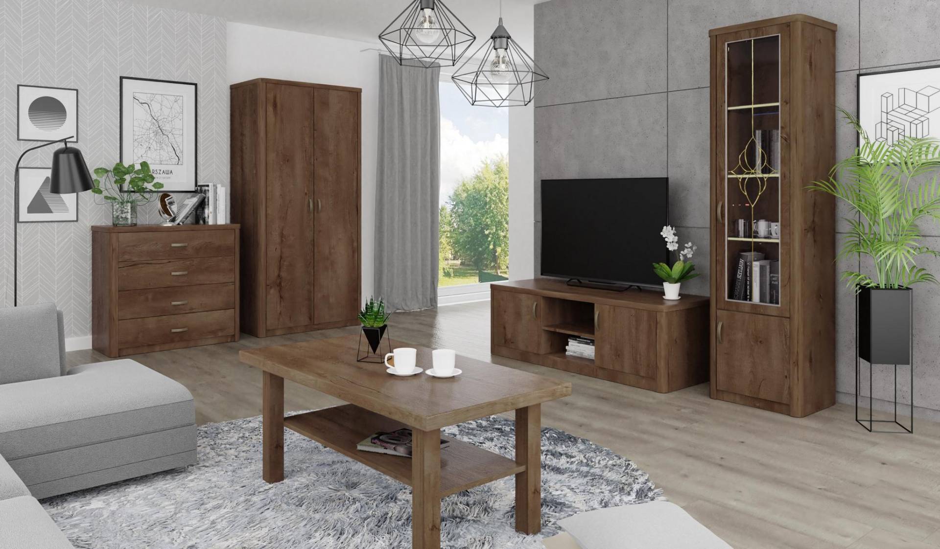 Wohnzimmer Set Vitrine TV Kommode Couchtisch Kommoden Schrank Holz Neu 5 tlg. Wohnzimmer Set Vitrine TV Kommode Couchtisch Kommoden Schrank Holz Neu 5 tlg. von JV Möbel