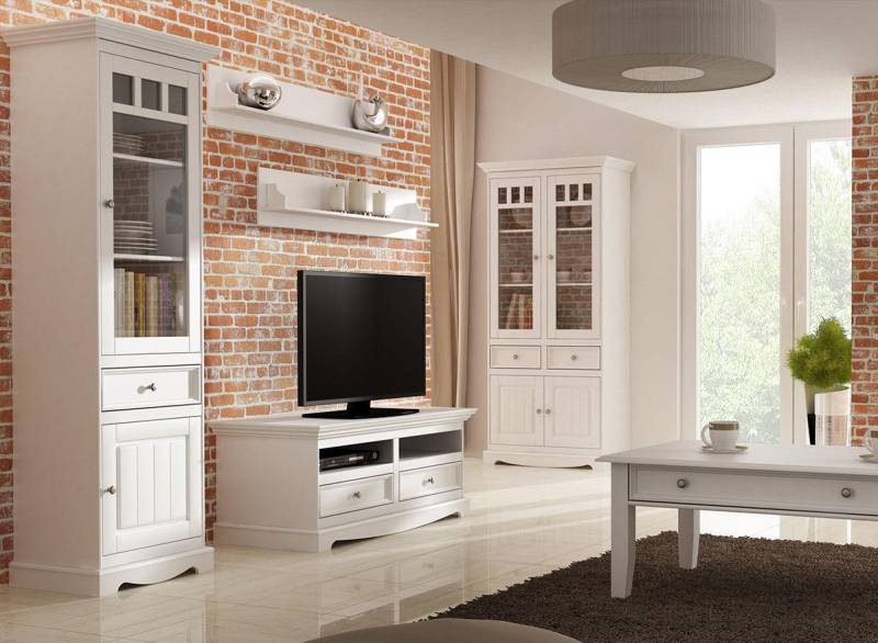 Wohnzimmer Set Wandregal Kommode Sideboard Wohnwände Vitrine Landhaus 4tlg. Neu von JV Möbel