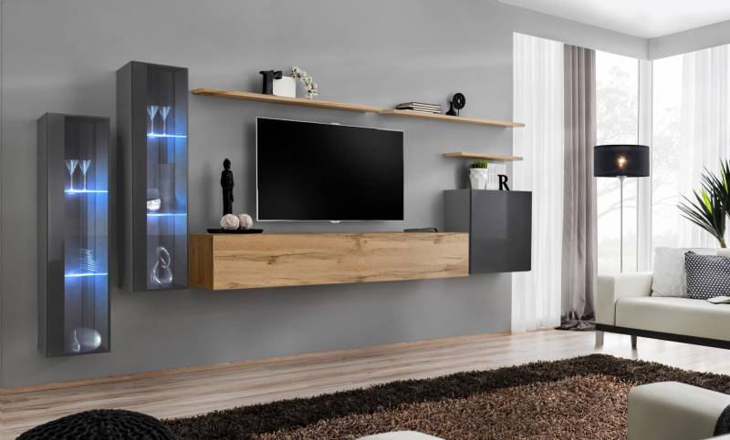 Wohnzimmer Set Wohnwand Braun Luxus Wandschrank TV-Ständer Komplett Sideboard von JV Möbel