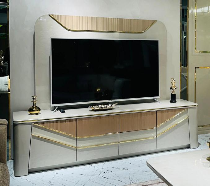 Wohnzimmer Sideboard mit TV-Wandpanel Wohnwand Lowboard Holz Moderne von JV Möbel
