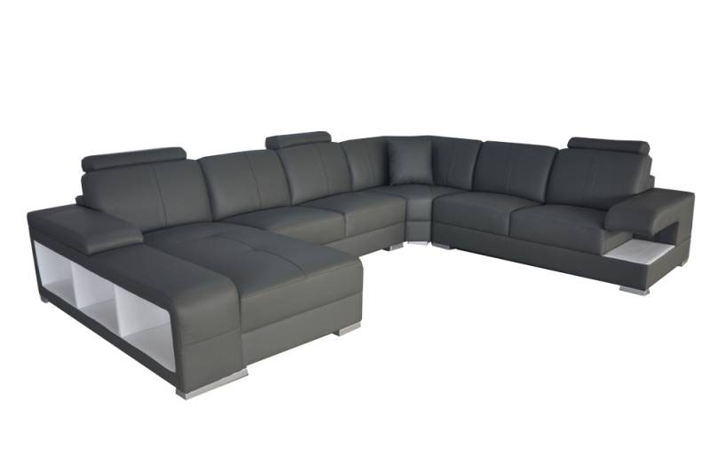 Wohnzimmer Sofa Couch Leder Polster Eck Sitz Garnitur U Form Wohnlandschaft +USB von JV Möbel