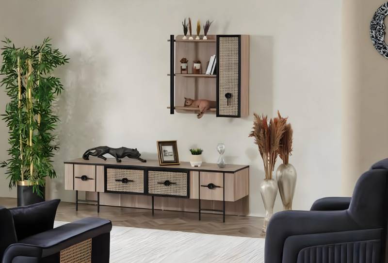 Wohnzimmer TV Ständer Holzmöbel Wandschrank Modern Luxus Wohnwand Wohnzimmer TV Ständer Holzmöbel Wandschrank Modern Luxus Wohnwand von JV Möbel