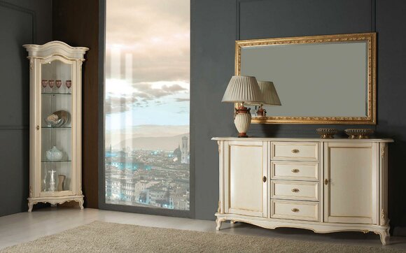 Wohnzimmer Vitrine Schrank Kommode Italien Spiegel klassisches Set 3tlg Weiß Wohnzimmer Vitrine Schrank Kommode Italien Spiegel klassisches Set 3tlg Weiß von JV Möbel