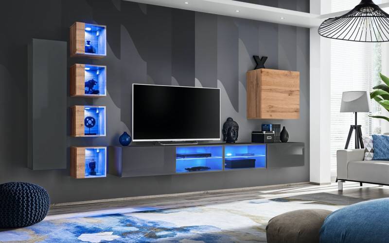 Wohnzimmer Wohnwand Grau Modern Möbel TV-Ständer Wandschrank Regale Wohnzimmer Wohnwand Grau Modern Möbel TV-Ständer Wandschrank Regale von JV Möbel