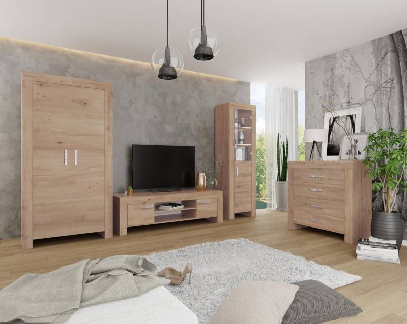 Wohnzimmer Wohnwand Set Gruppe Garnitur Vitrine Kommode 4tlg. Holz Möbel Regal von JV Möbel