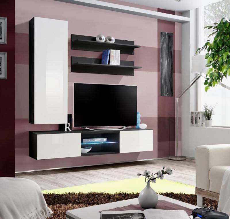 Wohnzimmermöbel Set 4tlg.Wohnwand Wandschrank Design Moderne Schrank Wand Regale von JV Möbel