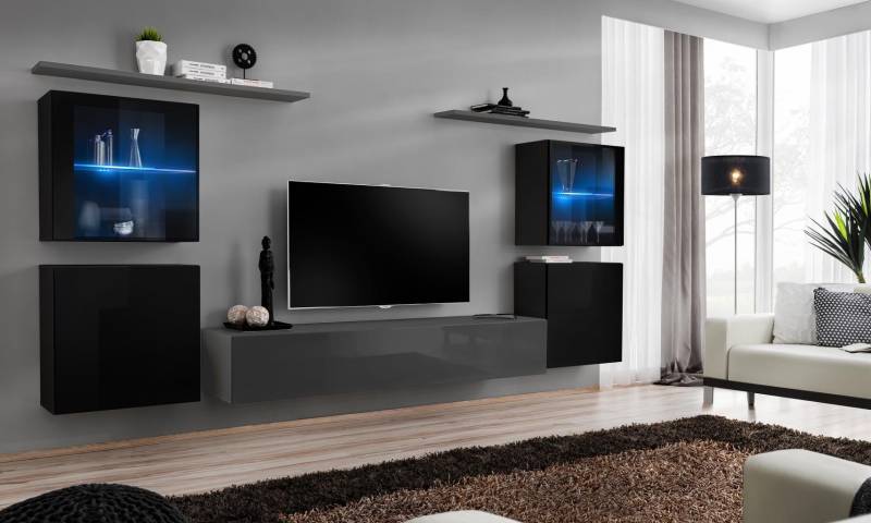 Wohnzimmermöbel Set 7 tlg Designer Luxus Grau Sideboard Wohnwand Neu von JV Möbel