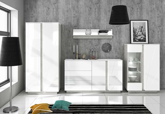 Wohnzimmerset Wohnwand Vitrine Vitrinen Komplett 4tlg Kommoden Neu von JV Möbel