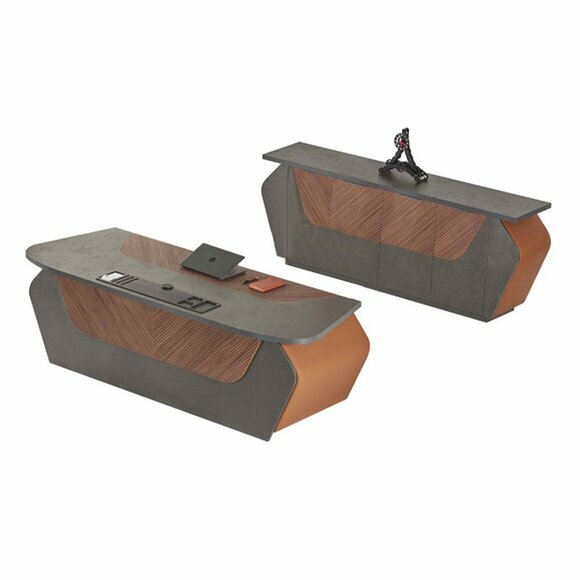 Zweifarbig Braun Grau Arbeitszimmer Set Bürotisch mit Sideboard Modern von JV Moebel