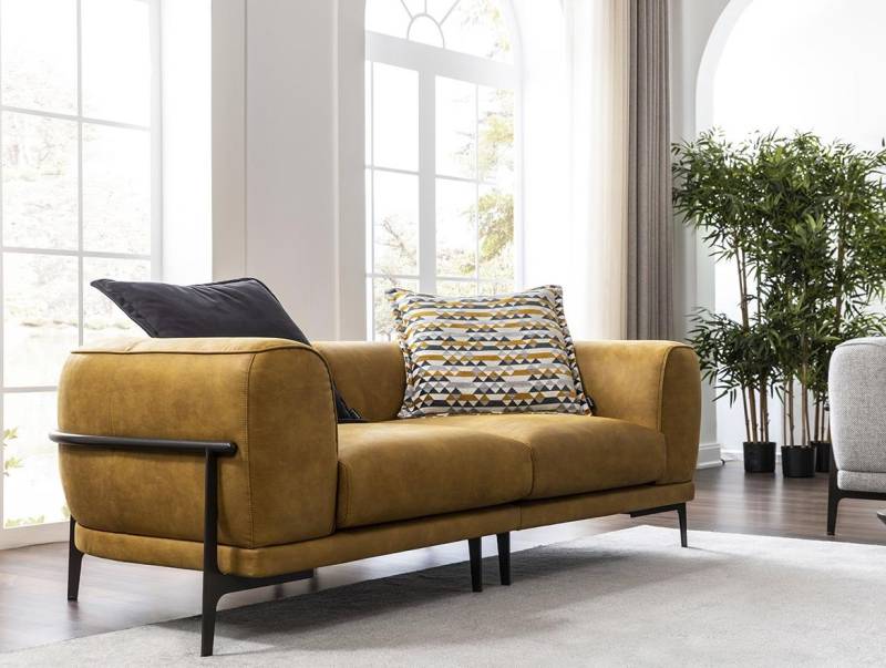 Zweisitzer Sofa 2 Sitzer Sofas Modern Gelb Kunstleder Couch Design von JV Möbel