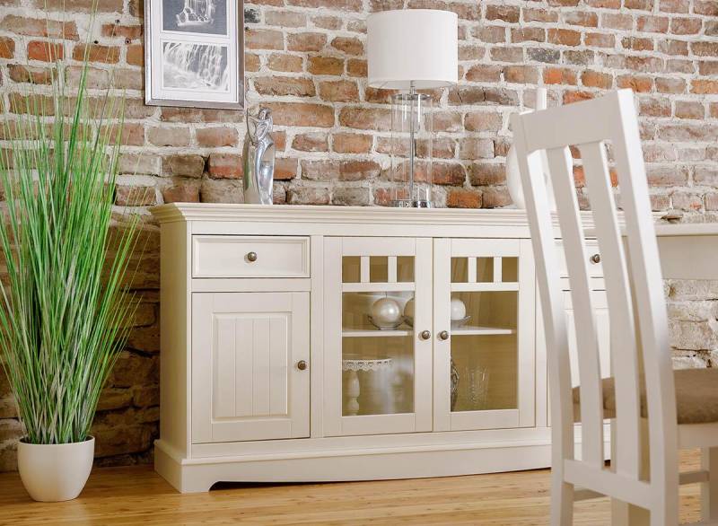 klassische Kommode Landhaus Sideboard Weiß Buffet Schrank Wohnzimmer von JV Möbel